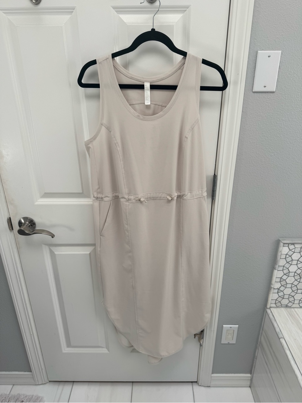Zella Neutral Beige Sleeveless Drawstring Midi Dress